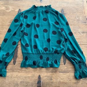 Lightweight green polka dot blouse
